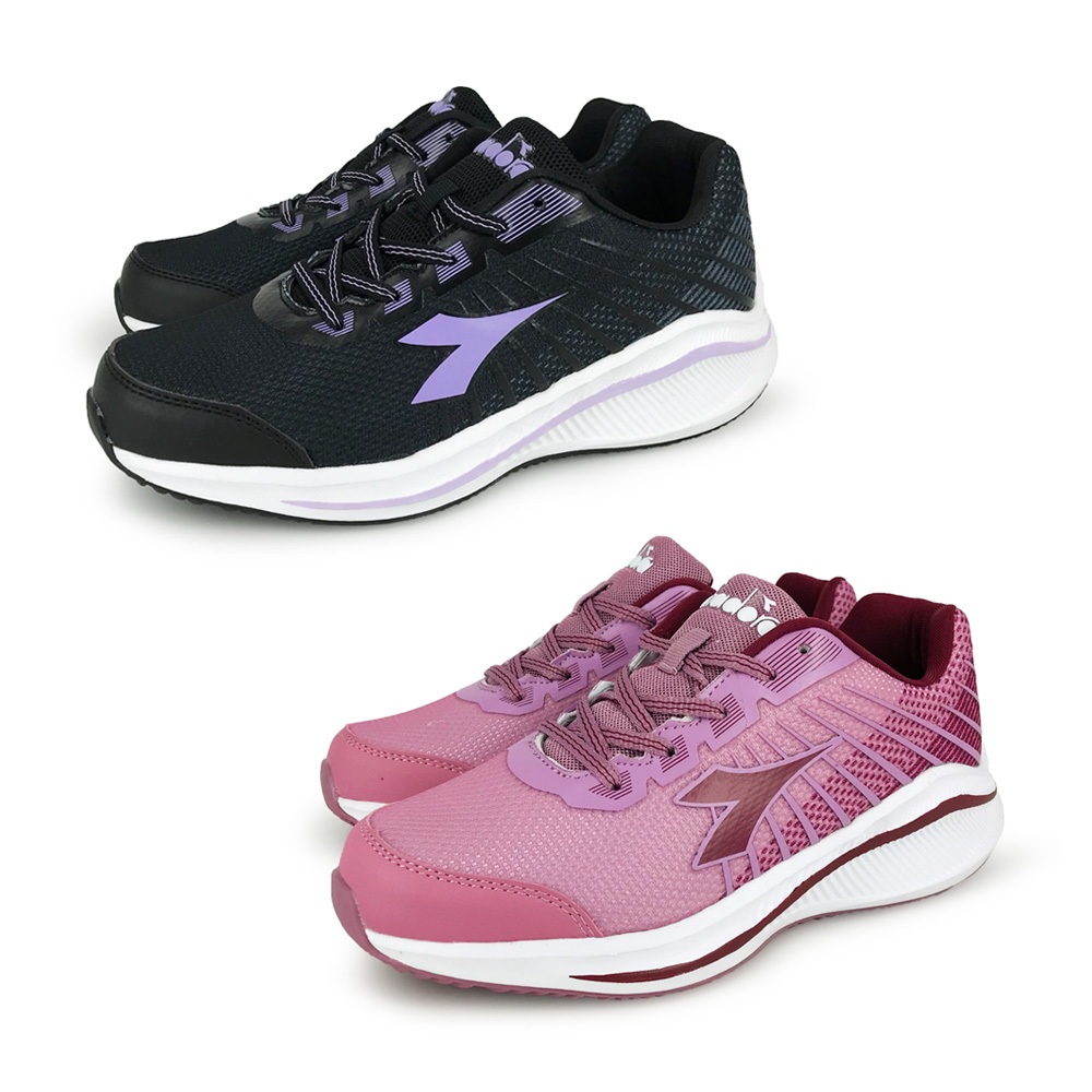 DIADORA迪亞多那 輕量專業慢跑女鞋 女運動鞋 女鞋 透氣 散熱 飛織 保護後跟 Q彈 厚底 減壓 止滑 紫 粉, , large