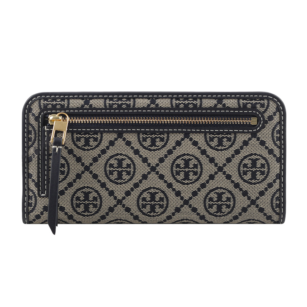Tory Burch T Monogram 緹花薄款釦式對開長夾/海軍藍, , large