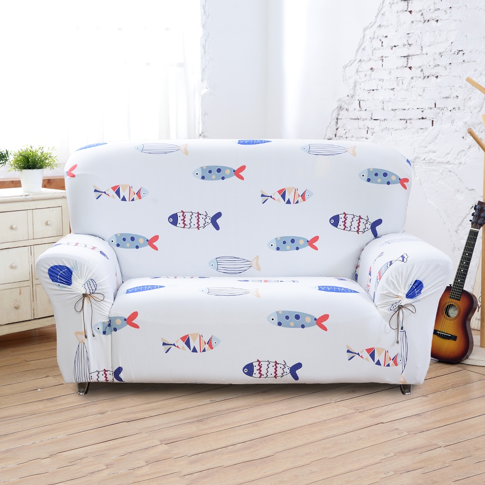 【格藍傢飾】加大版 抽繩專利沙發套-小魚兒 高品質 親膚透氣 沙發罩 沙發布套 彈力