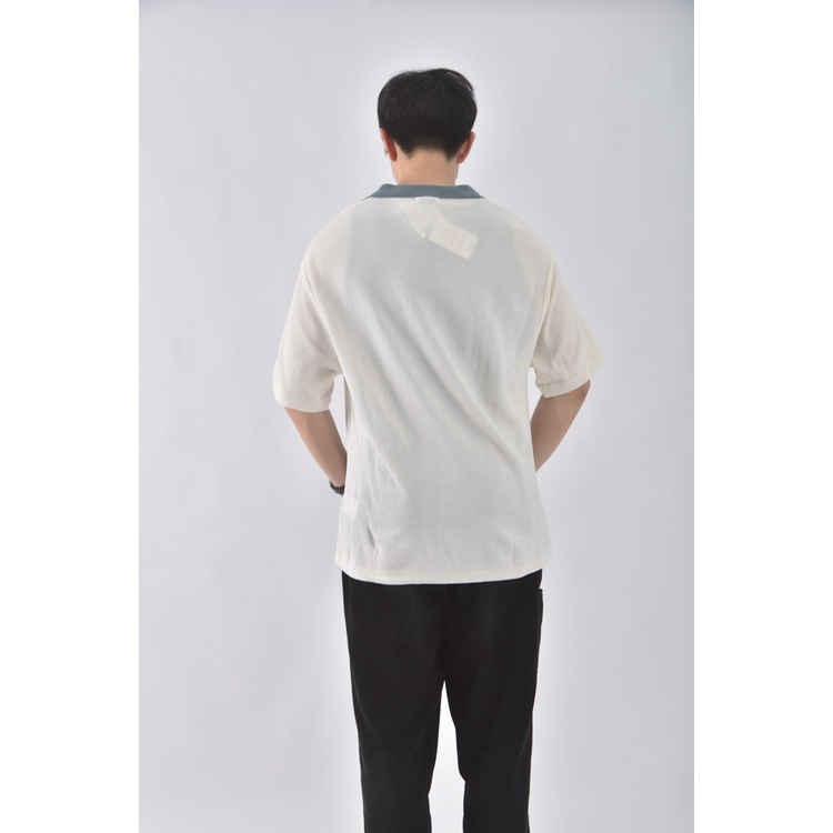 (L) 【范姜彥豐私服】covernat韓牌男裝V領落肩白色短袖上衣二手衣, , large