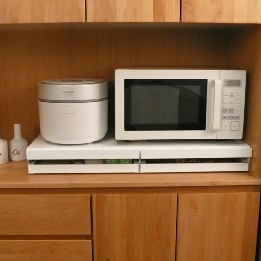 【adachi】Japan-Made Kitchen Appliance Multifunctional Storage Double-Layer Drawer Workbench 80cm (Extendable Kitchen Workspace), , large