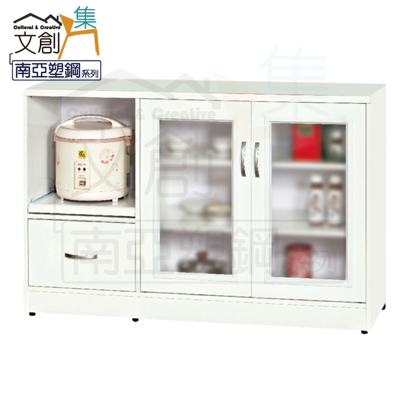 【文創集】凱爾 環保4.2尺南亞塑鋼二門單抽餐櫃/收納櫃(客約商品), , large