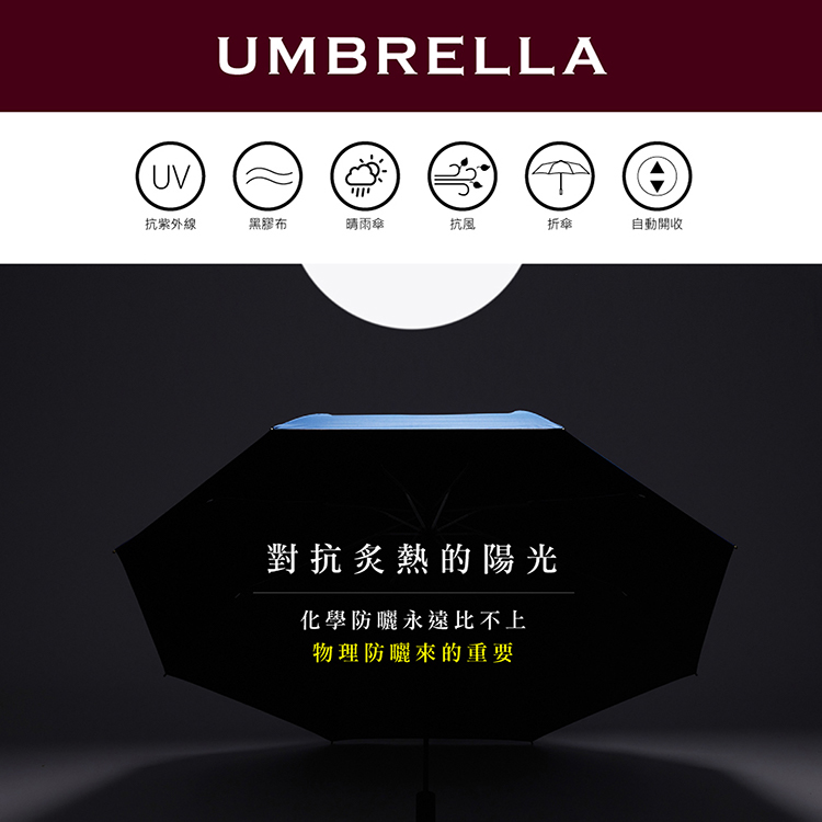 大傘面全遮光黑膠布自動摺疊傘-27吋-神秘黑-1支, , large