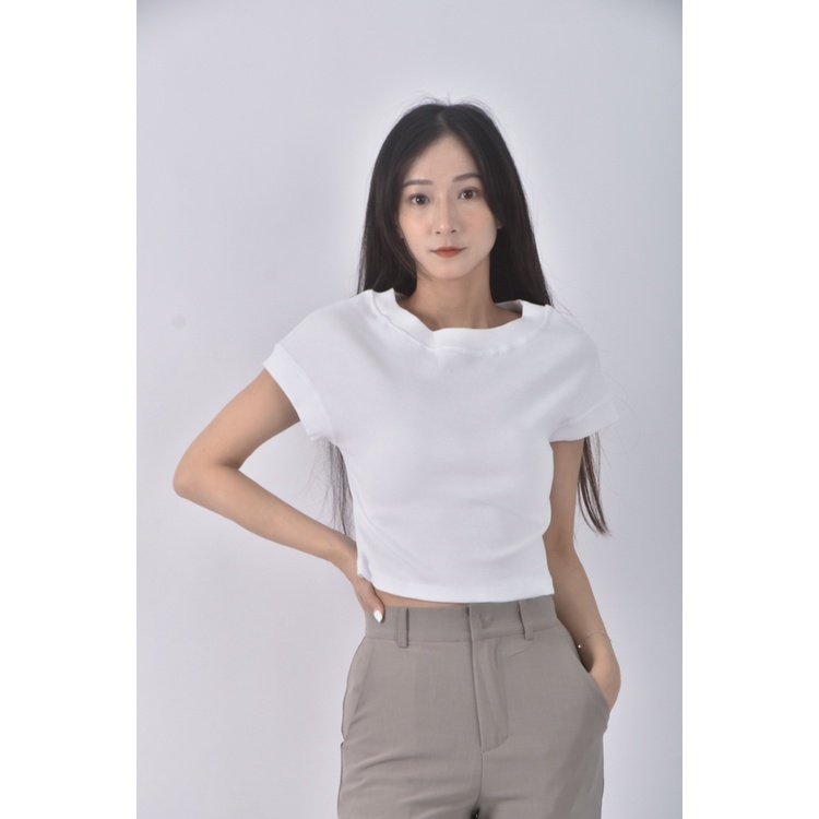 (S) topdressing韓牌質感修身短版白色短袖上衣二手衣, , large