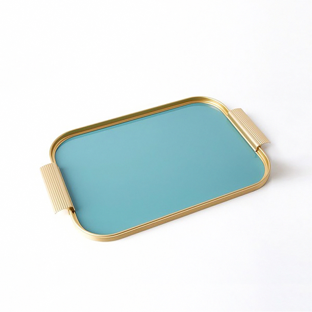 Kaymet Rectangular Tray - Gold Edge + Turquoise Blue - 35x25.5cm