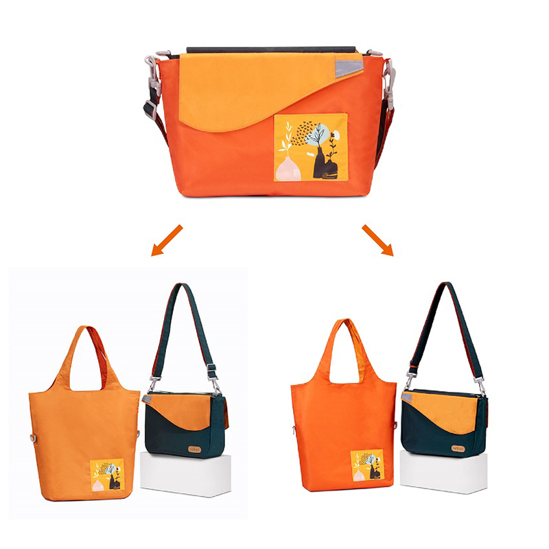 【seisei】遛遛包/斜背+托特二包合一_再生寶特瓶環保防水布/金盞橘, , large
