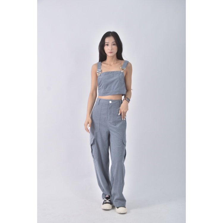 (S) 【安于晴Charlene私服】cider高腰質感吊帶兩件式藍色長褲二手衣, , large