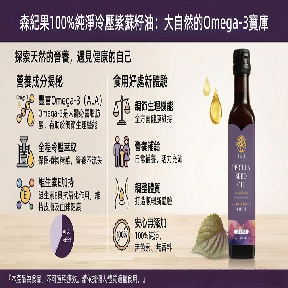 【森紀果】100%冷壓紫蘇籽油2瓶(250ml/瓶〉(免運費), , large