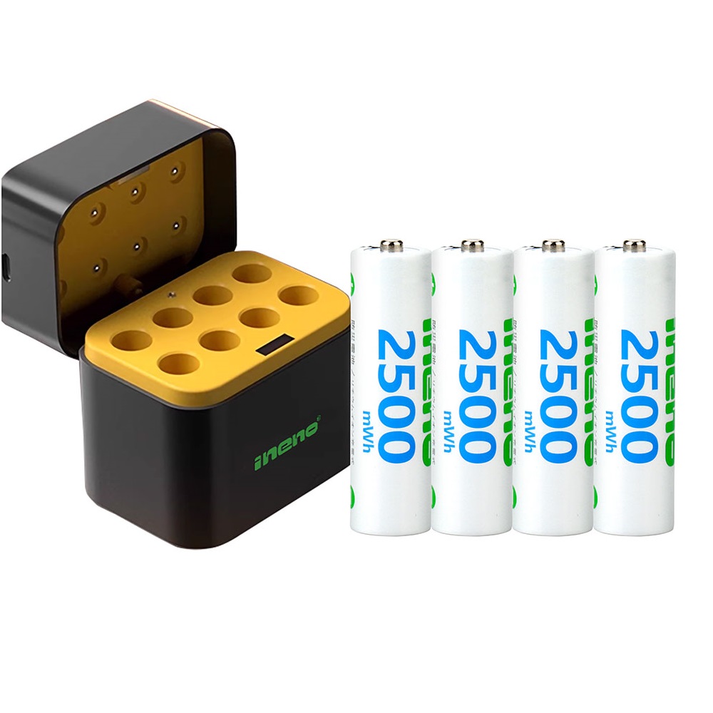 【ineno】3號/AA 恆壓可充式1.5V鋰電池全新特大能量2500mWh4入+(3號8槽)AI隨身收納盒充電器, , large