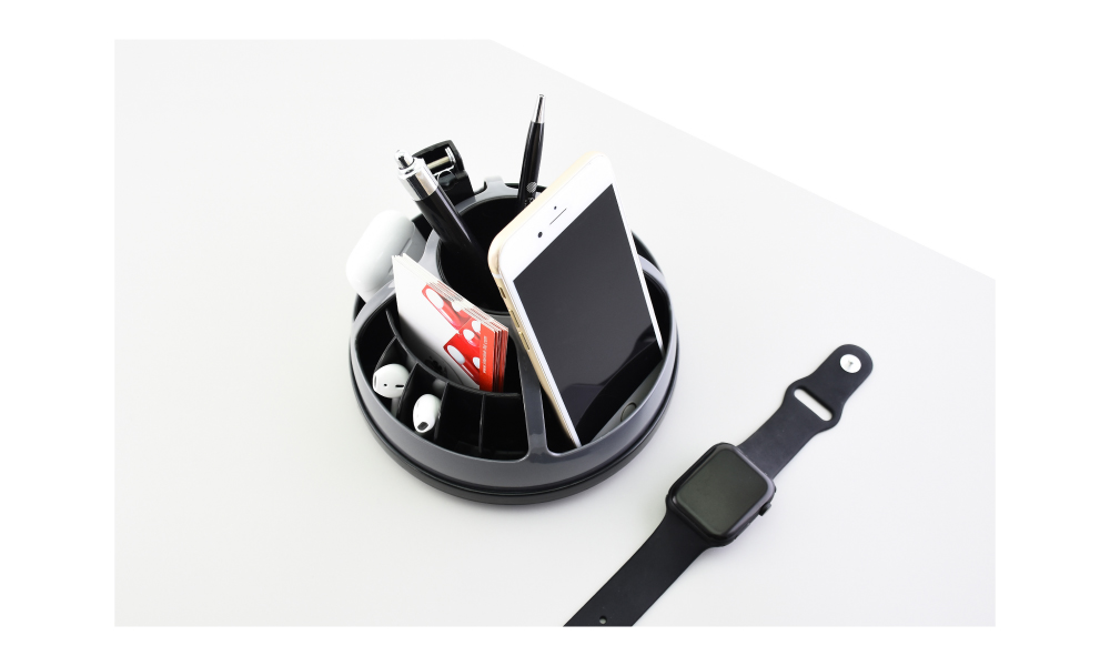 【O-Life】Semi-circular rotating storage box - black and white, , large