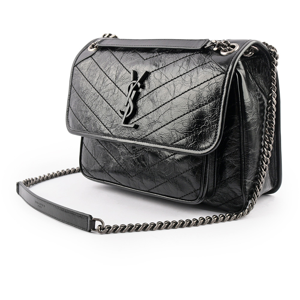 YSL 小牛皮翻蓋NIKI包/郵差包/中款(28cm)/黑色, , large
