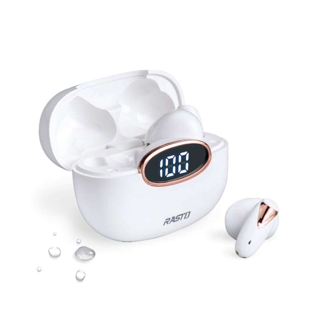 RASTO RS46 純白晶石電量顯示真無線藍牙耳機 - 藍牙5.3，IPX4防水，數字電量顯示