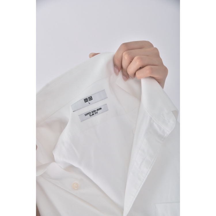 (L) uniqlo排扣白色襯衫上衣二手衣, , large