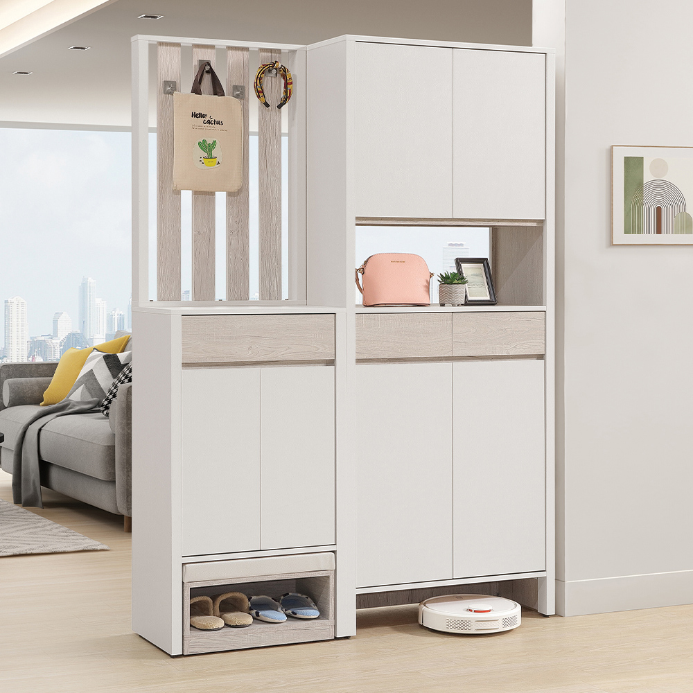 【唯熙傢俱】紀薇橡木雙色4.7尺屏風鞋櫃, , large