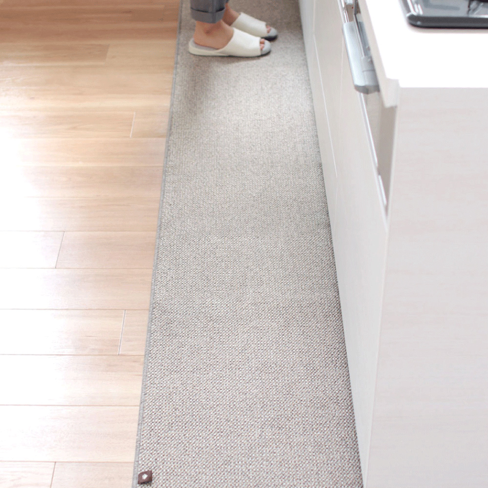 【PLYS】Japan-Made Kitchen Runner Mat 45×180cm – Beige Gray (Absorbent Non-Slip Design / 6mm Thick / Machine-Washable), , large