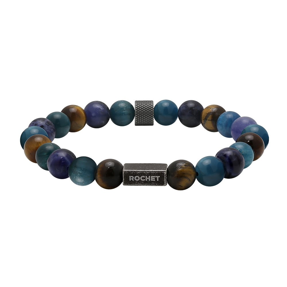 【快速出貨】法國 ROCHET Zen系列 藍磷灰石 虎眼石男士串珠手鍊 HB2806, , large
