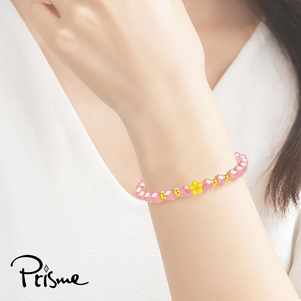 【Prisme Gold】黃金手鍊 999純金綴飾粉珠手鍊 (金重：約0.05錢&plusmn;0.02) - 開運桃花, , large