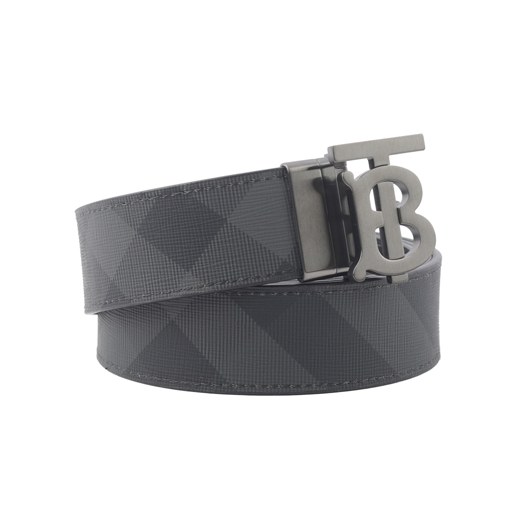 BURBERRY TB Logo 帆布及牛皮寬3.5cm雙面可用皮帶100cm/炭灰/石墨黑, , large