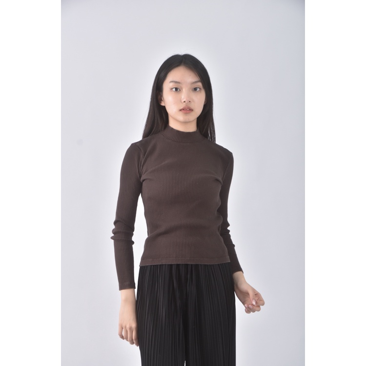 (S) uniqlo質感棉質坑紋棕色長袖上衣二手衣