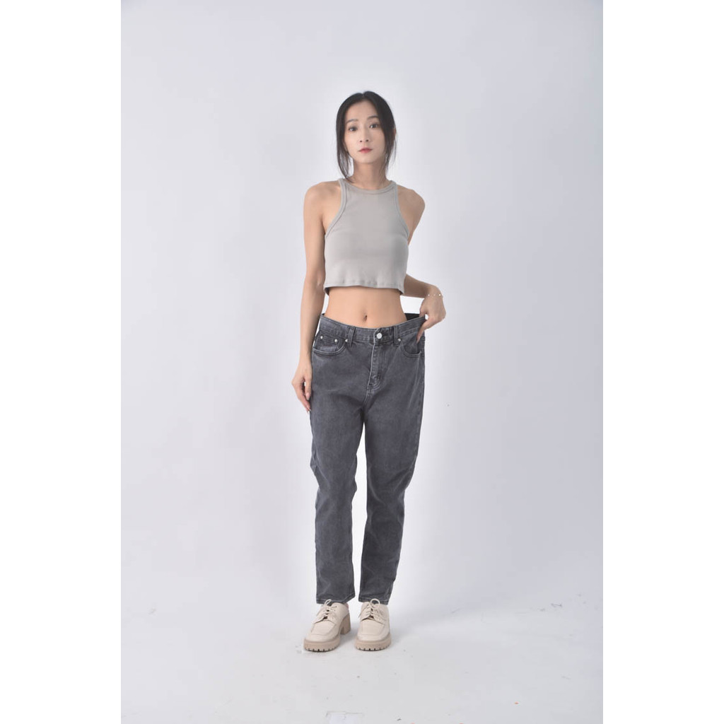 (XL) vegetable高腰丹寧牛仔修身黑色長褲二手衣, , large