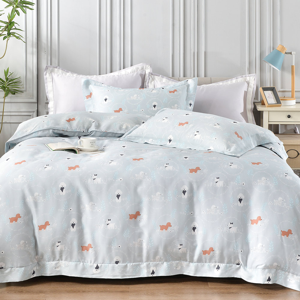 [LY SHIN BEDDING] Betrise Cute pet wandering story | C Energy Series 100% Austrian Tencel™ Light-quenched Graphene Four-piece Duvet Bedding Set-Double, , large