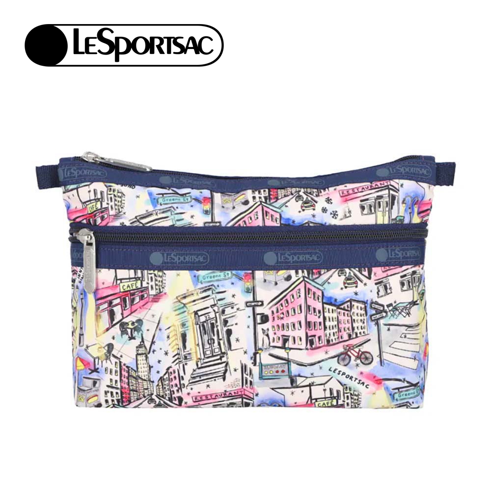 |快速出貨|Lesportsac Cosmetic Clutch 雙層拉鍊收納化妝包/ 冬日紐約街景, , large