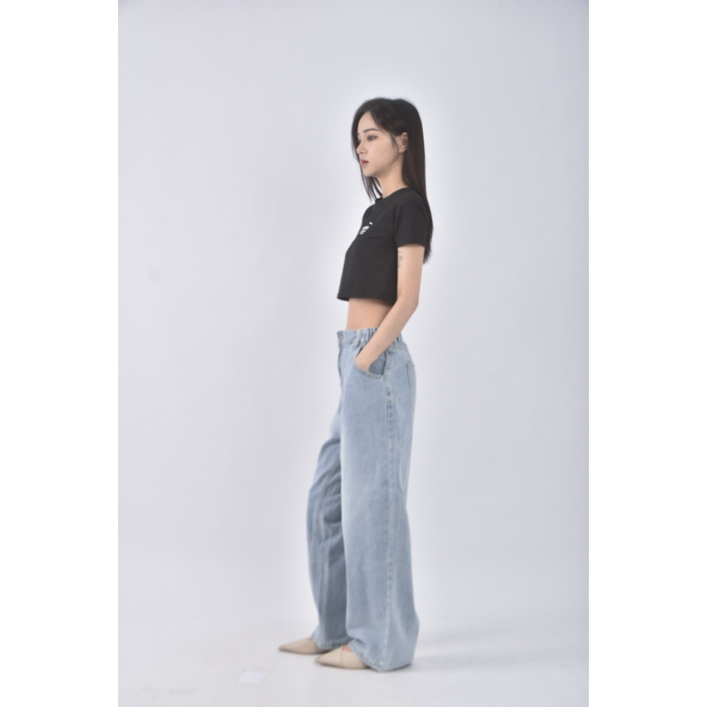 (2XL) meowstore5高腰丹寧牛仔質感棉質藍色長褲二手衣, , large