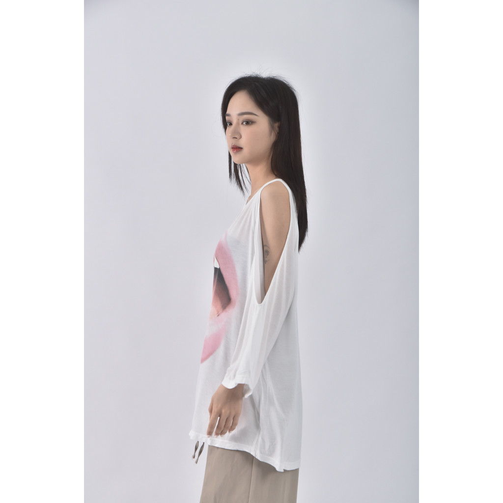 (S) lauren moshi挖肩白色長袖上衣二手衣, , large
