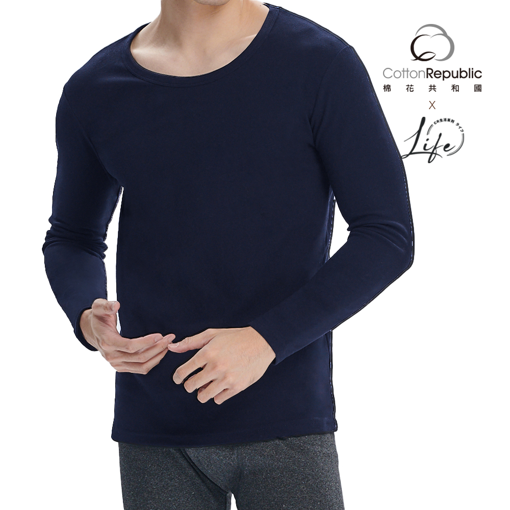 CR熾燒厚刷絨圓領男保暖衣, , large