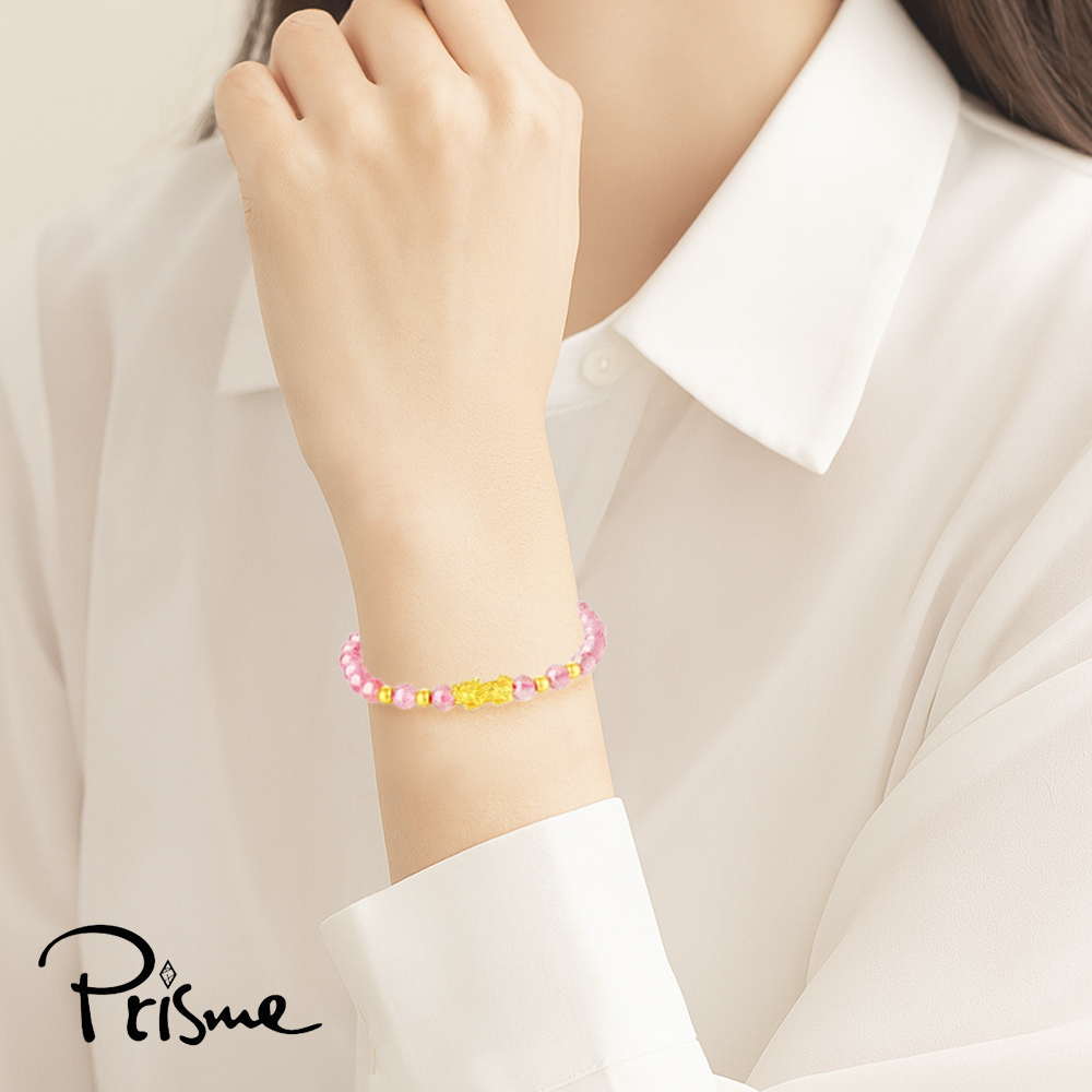 【Prisme Gold】黃金手鍊 999純金綴飾粉珠手鍊 (金重：約0.05錢&plusmn;0.02) - 招財貔貅, , large