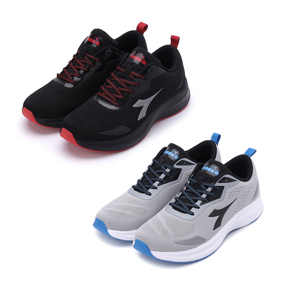 DIADORA迪亞多那 寬楦輕量慢跑鞋 男運動鞋 男鞋 簡約 時尚 透氣 徘濕 散熱 保護後跟 止滑 穩定 黑紅 灰藍