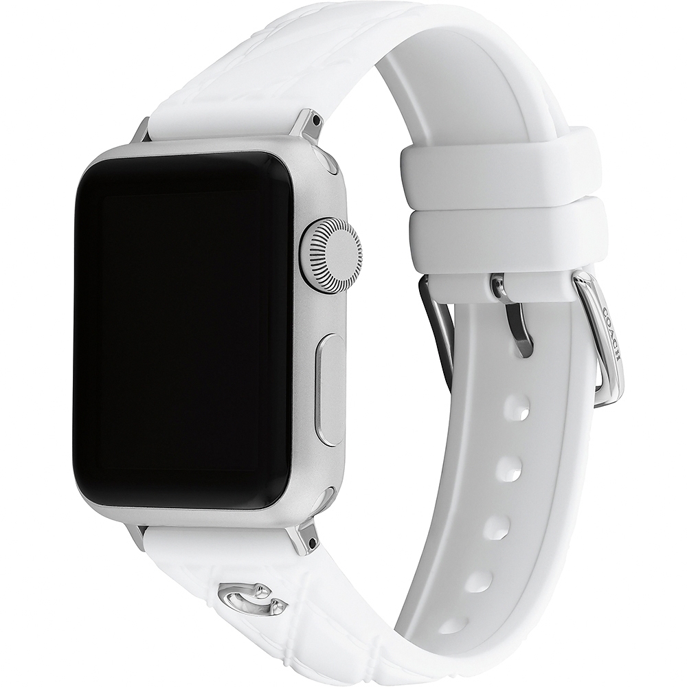 COACH Apple Watch 錶帶 38/40/41mm適用 白色菱格紋矽膠錶帶 520快樂 送禮 禮物(不含手錶