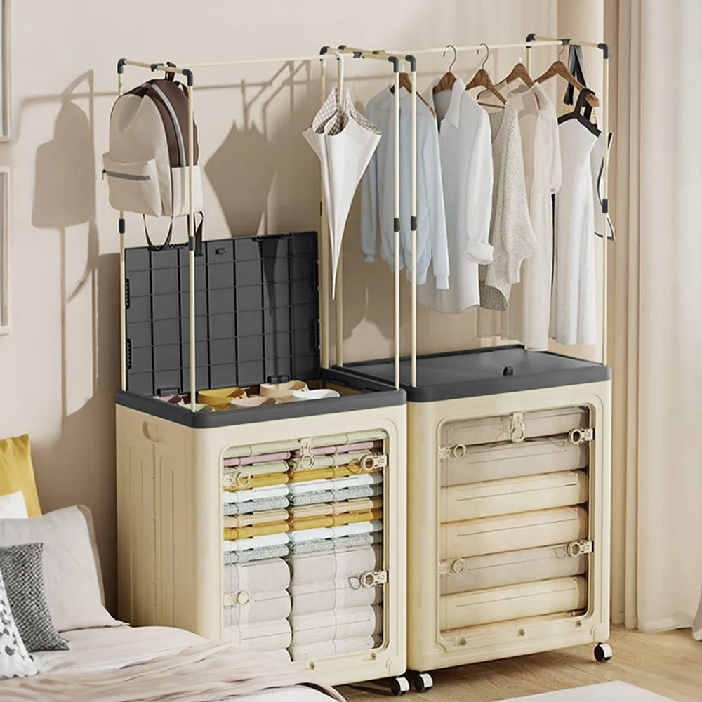 【AOTTO】大容量掛衣桿附輪折疊收納箱(AL-219), , large