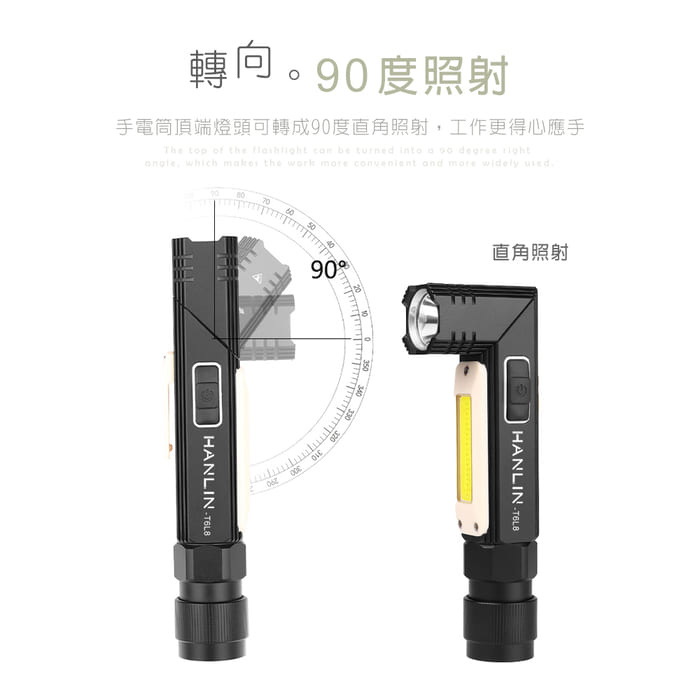 [HANLIN]-T6L8 新磁吸強光手電筒工作燈 COB USB直充#頭燈帶 T6 LED 警示燈 露營燈 閃光燈 頭燈 USB, , large