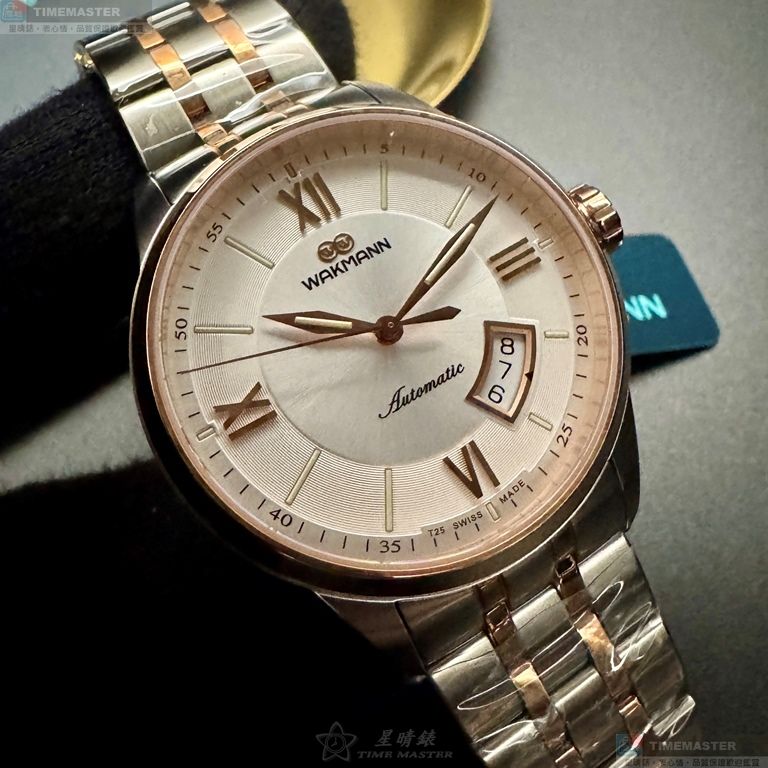 [星晴錶業]WAKMANN手錶,40mm,WA00050銀白色錶面玫瑰金錶殼金銀相間精鋼錶帶款, , large