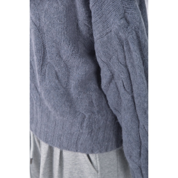 (F) 修身短版圓領藍色毛衣二手衣, , large