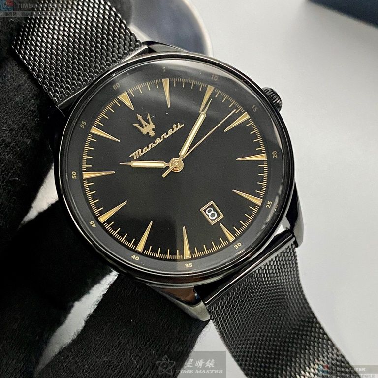[星晴錶業]MASERATI手錶,46mm,R8853146001黑色錶面黑錶殼深黑色米蘭錶帶款, , large