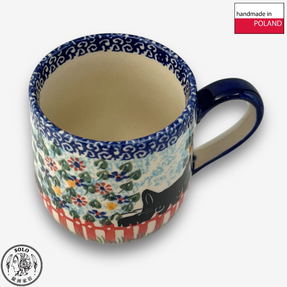 【SOLO Vintage】Cerraf Polish Pottery 320ml Mug Black Cat Garden Series Made in Poland, , large