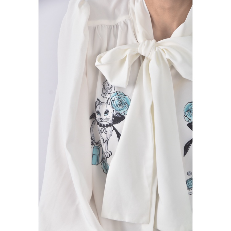 (S) j deluxe質感貓貓綁帶白色襯衫上衣二手衣, , large