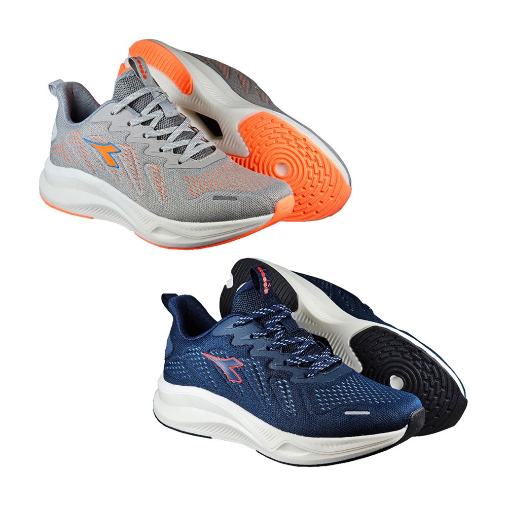 DIADORA迪亞多那 專業輕量慢跑鞋 男運動鞋 男鞋 反光 一體成型 透氣 Q彈 乳膠鞋墊 吸震 減壓 止滑 灰桔 藍, , large