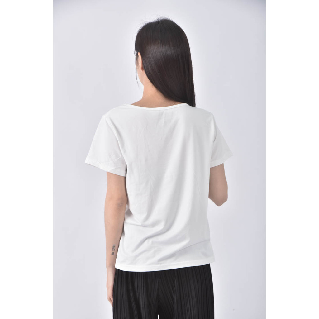 (XS（含）以下) shein簡約V領白色短袖上衣二手衣, , large