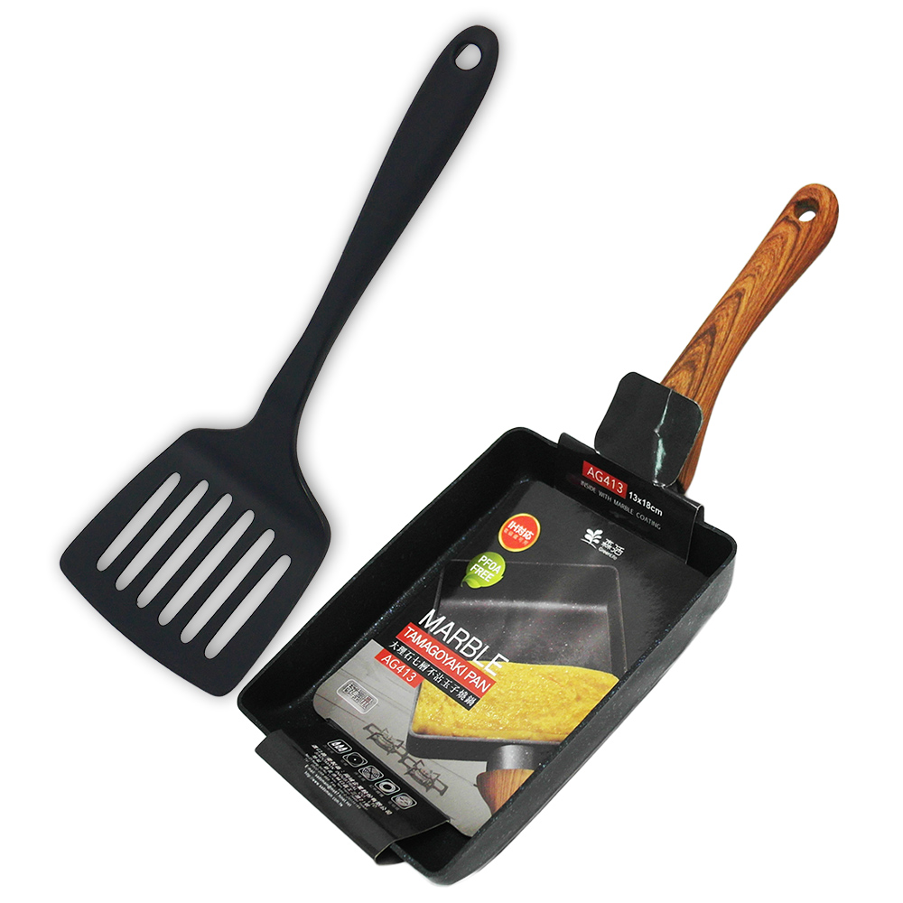 大理石七層不沾玉子燒鍋X1+玉子燒寬邊鍋鏟X1, , large