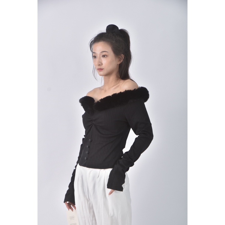 (S) 【安于晴Charlene私服】new trend質感一字領黑色上衣二手衣, , large