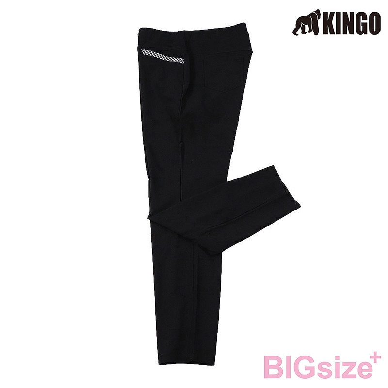 大尺碼-KINGO-休閒 彈性 窄管褲-黑-444305, , large