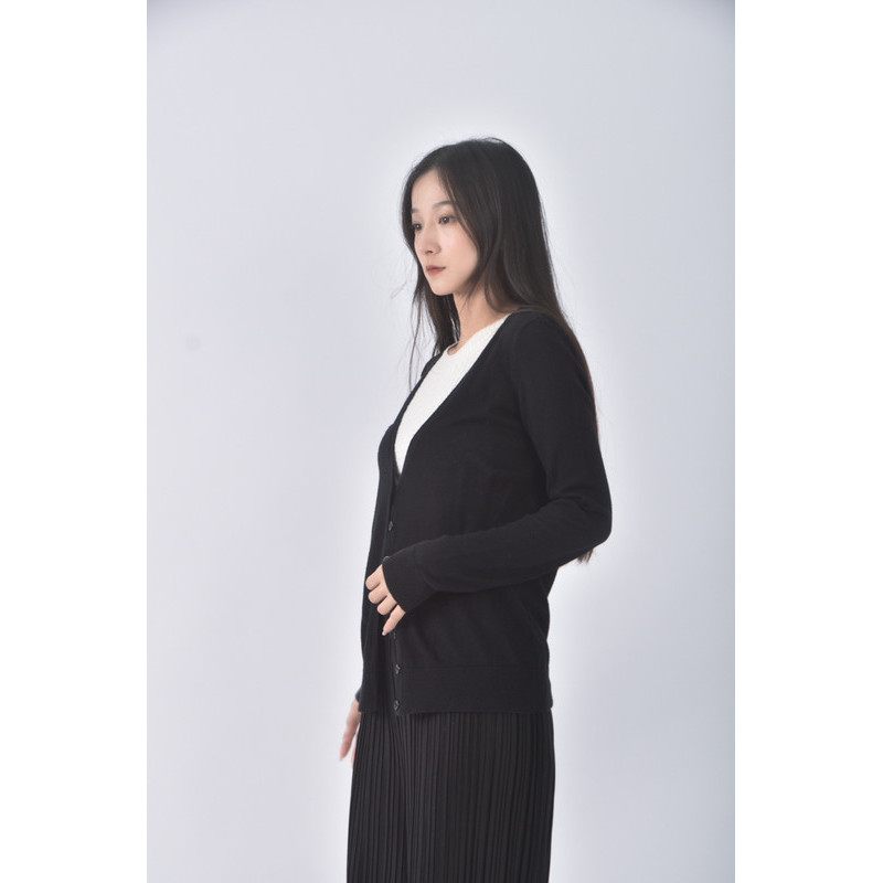 (S) forever21質感針織棉質V領黑色外套二手衣, , large