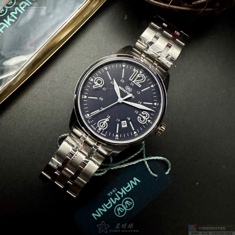 [星晴錶業]WAKMANN手錶,42mm,WA00049寶藍色錶面銀錶殼銀色精鋼錶帶款, , large