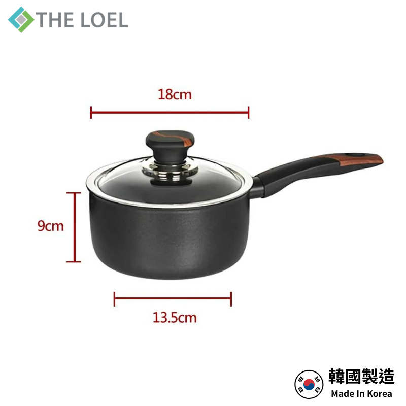 【THE LOEL】韓國天然原礦不挑爐不沾鍋系列-18cm耐磨單柄湯鍋附鍋蓋, , large