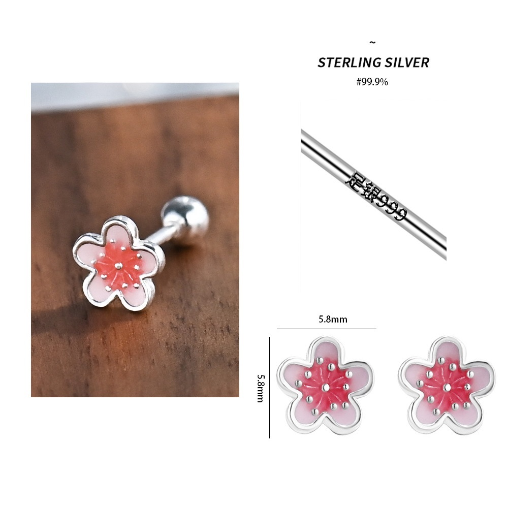 【A&R】S999純銀粉嫩櫻花轉珠耳環 - 花仙子 附馬卡收納盒, , large
