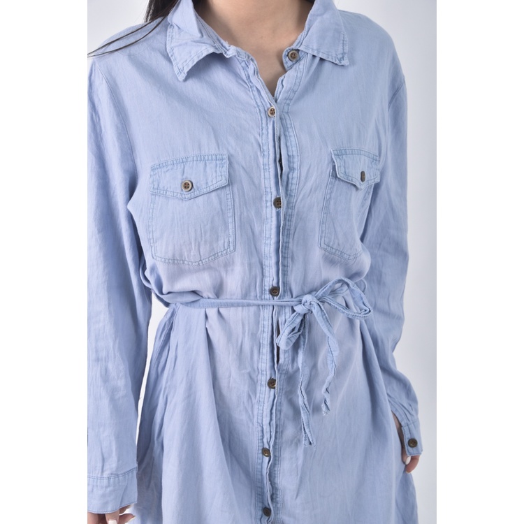 (S) 質感丹寧牛仔排扣藍色洋裝二手衣, , large