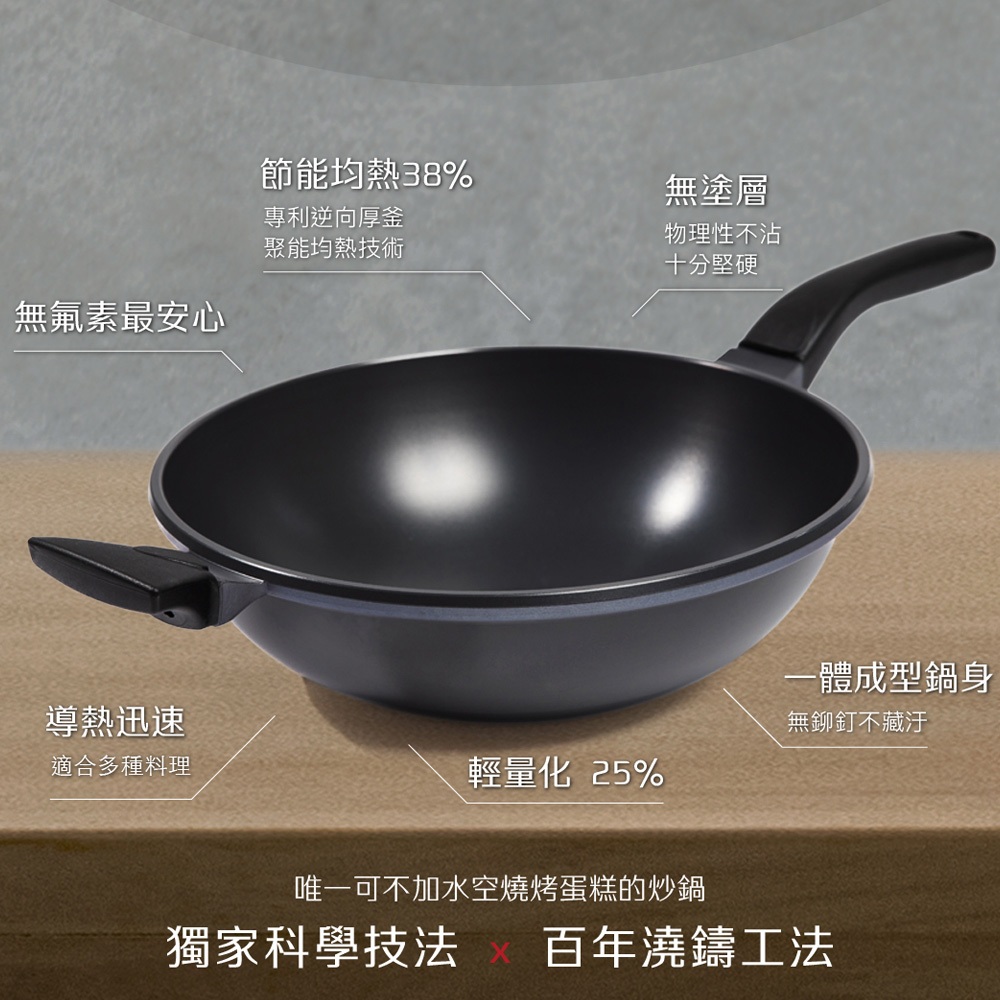 【美國MotherGoose鵝媽媽】晶鑽輕量 節能航太合金 物理不沾鍋/炒鍋30cm 單柄, , large